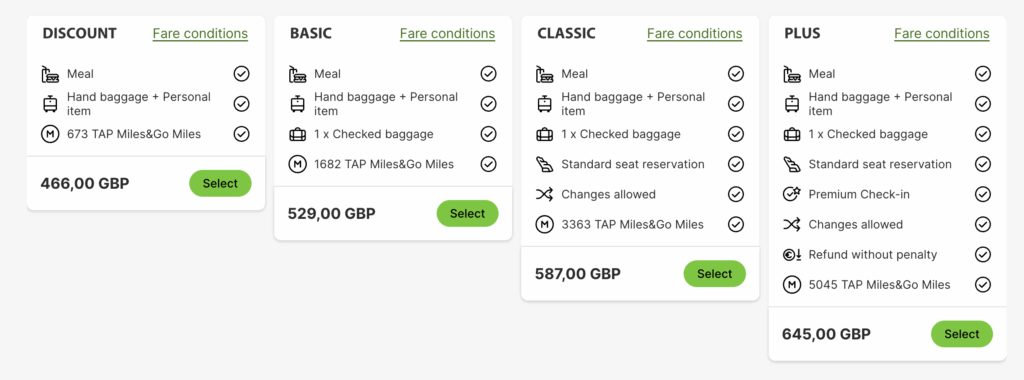 TAP Economy Class Ticket Fares