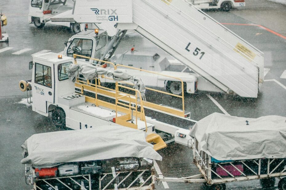 Baggage trucks at an airport - TAP Portugal baggage allowance